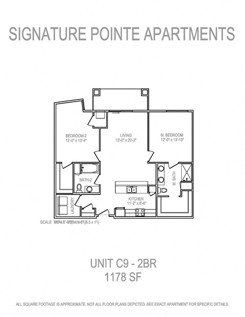 Floor plan for 2 beds, 2 baths, 1178 sqft
